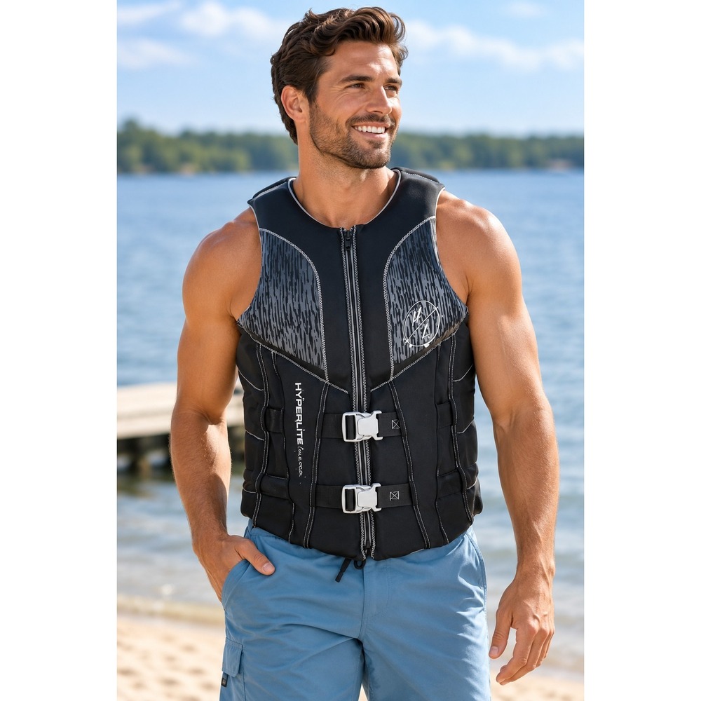Hyperlite Men's XXL Black Life Jacket Wakeboard Vest Neoprene Y2K Water Ski